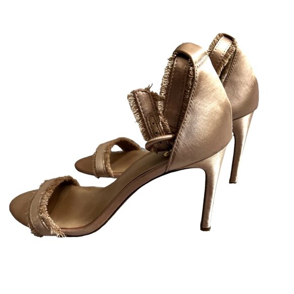 Mix No. 6 Rayane Satin Beige Open Toe Fringe Stilettos Heels Sz 9 Womens Anke St - Picture 1 of 9